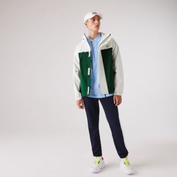 Lacoste Lightweight Colorblock Hooded Water-Resistant Jacket Pánské - Bunda Zelene / Bílé / Tmavě Bl